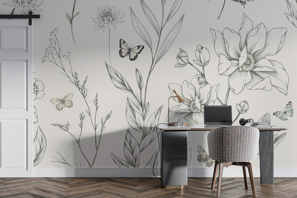 Farfalle tra fiori disegnati — ambiente 4