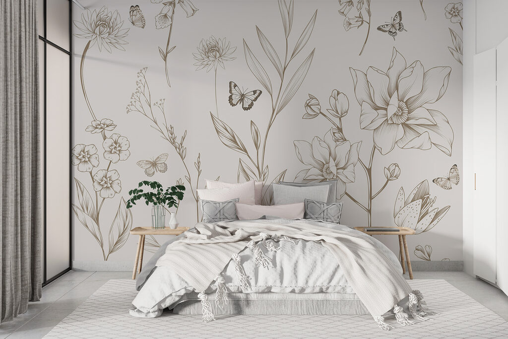 Farfalle tra fiori disegnati — ambiente 1