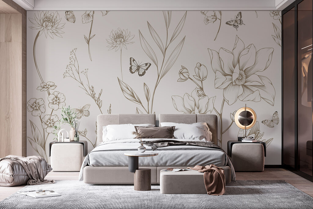 Farfalle tra fiori disegnati — ambiente 2