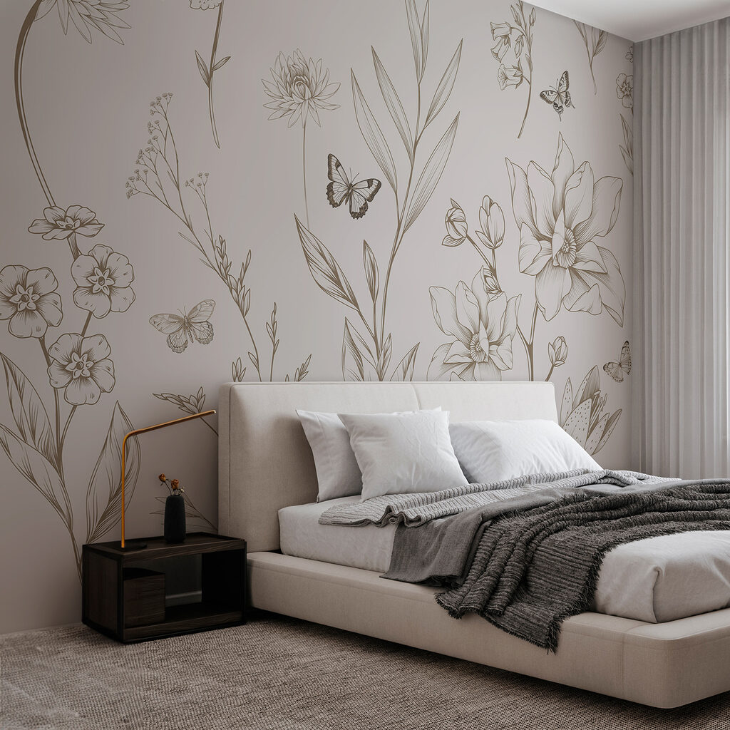 Farfalle tra fiori disegnati — ambiente 3
