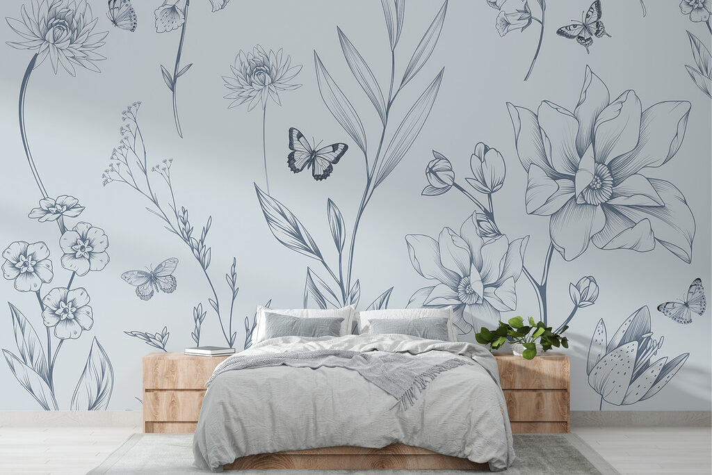 Farfalle tra fiori disegnati — ambiente 2