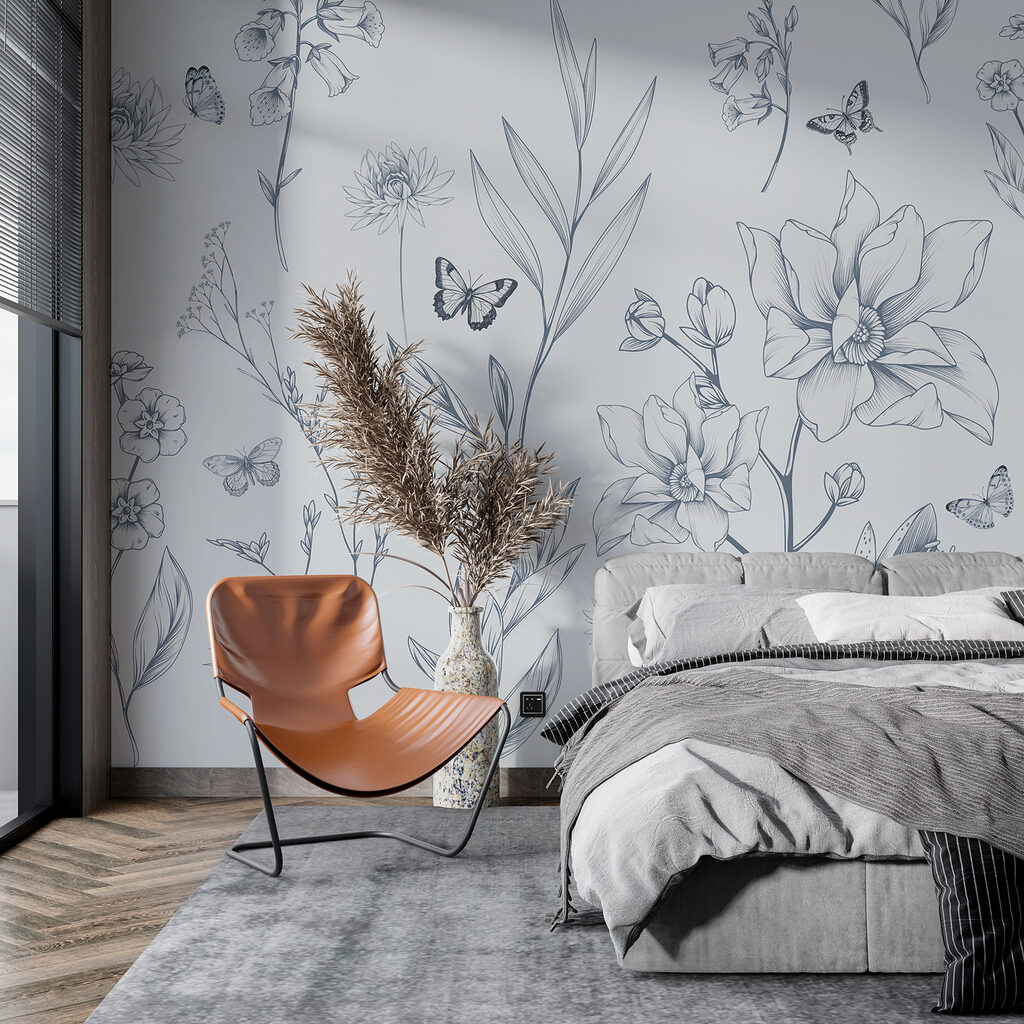 Farfalle tra fiori disegnati — ambiente 3