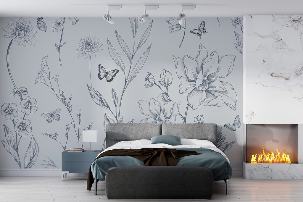 Farfalle tra fiori disegnati — ambiente 4