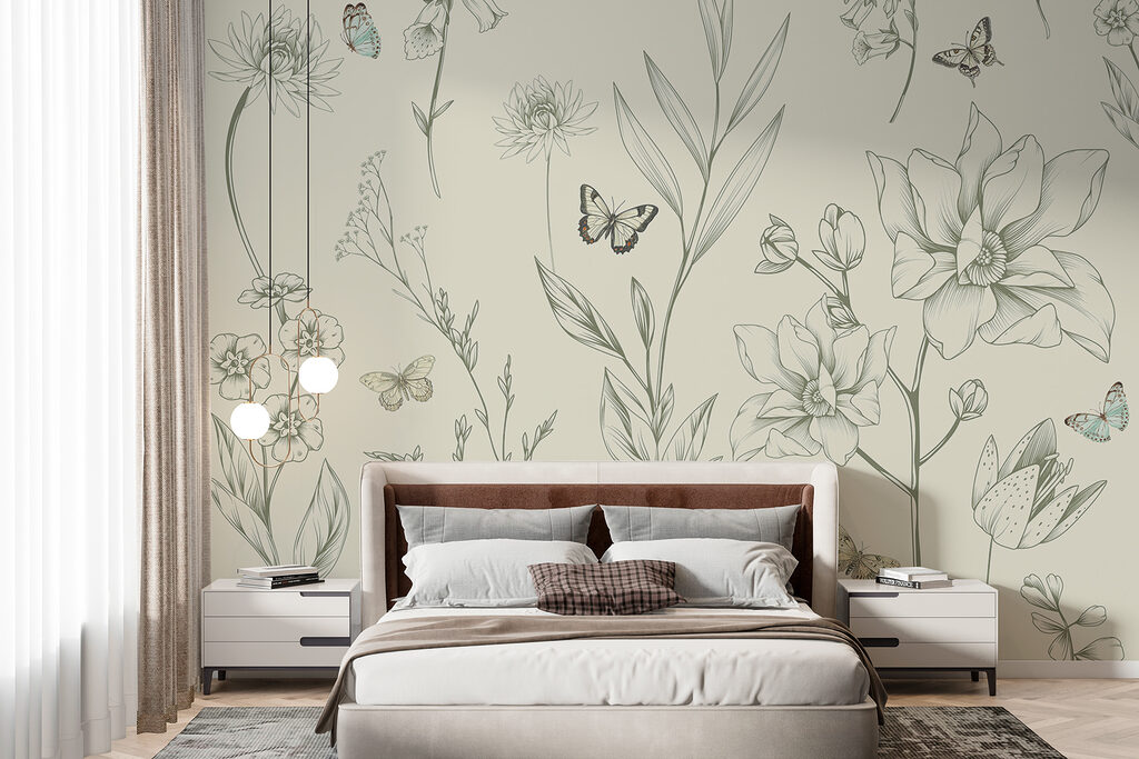 Farfalle tra fiori disegnati — ambiente 1