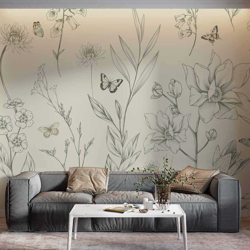 Farfalle tra fiori disegnati — ambiente 2