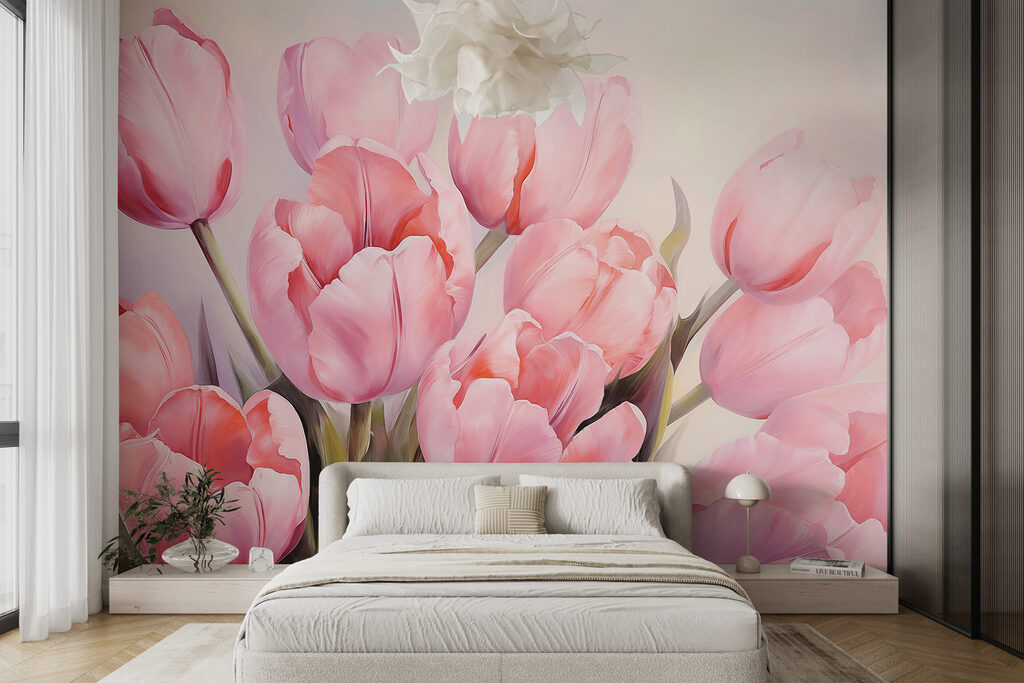 Tulipani rosa fitti in un ambiente