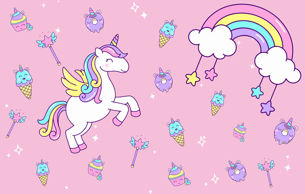 Unicorno tra dolcetti rosa — design completo