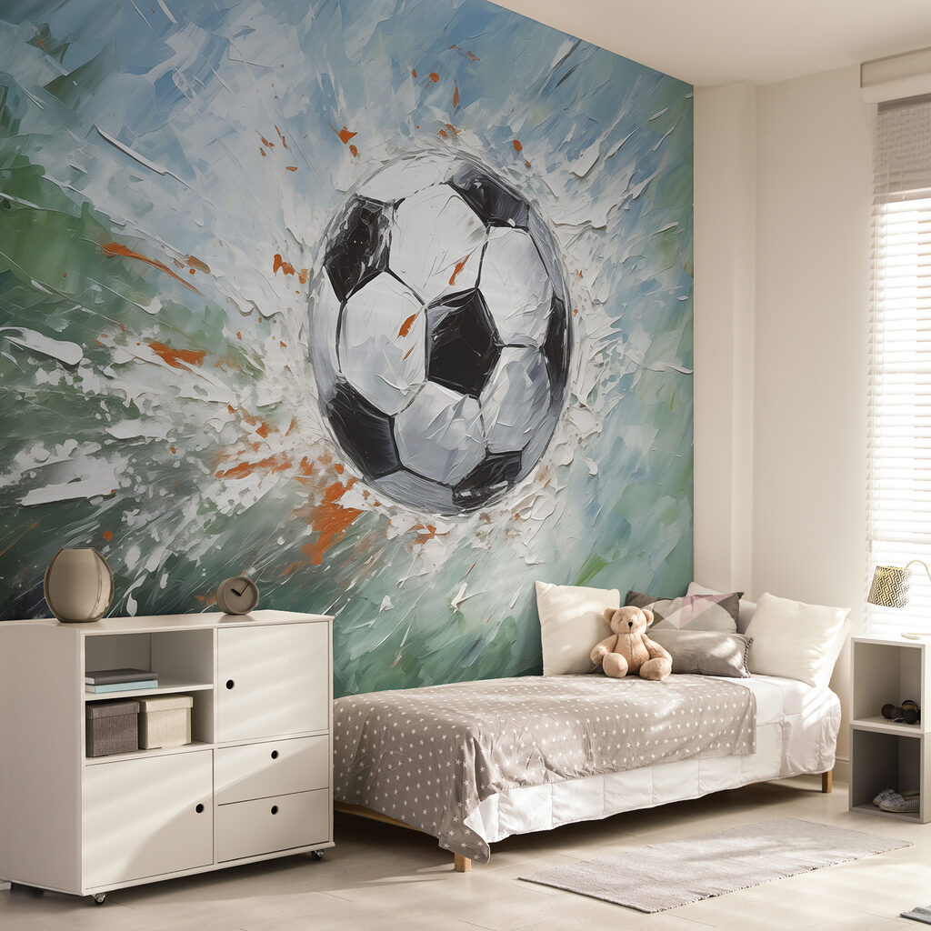 Pallone tra pennellate in un ambiente