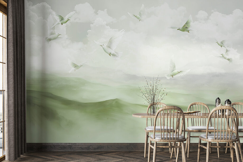 Uccelli bianchi sulle colline — ambiente 1