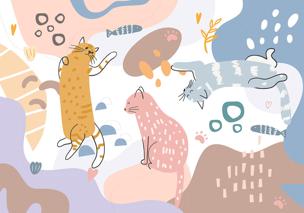 Gatti giocosi tra colori — design completo