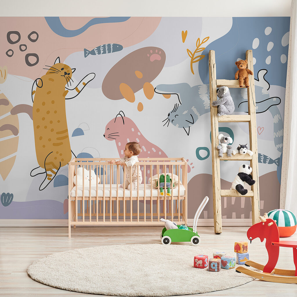 Gatti giocosi tra colori — ambiente 1