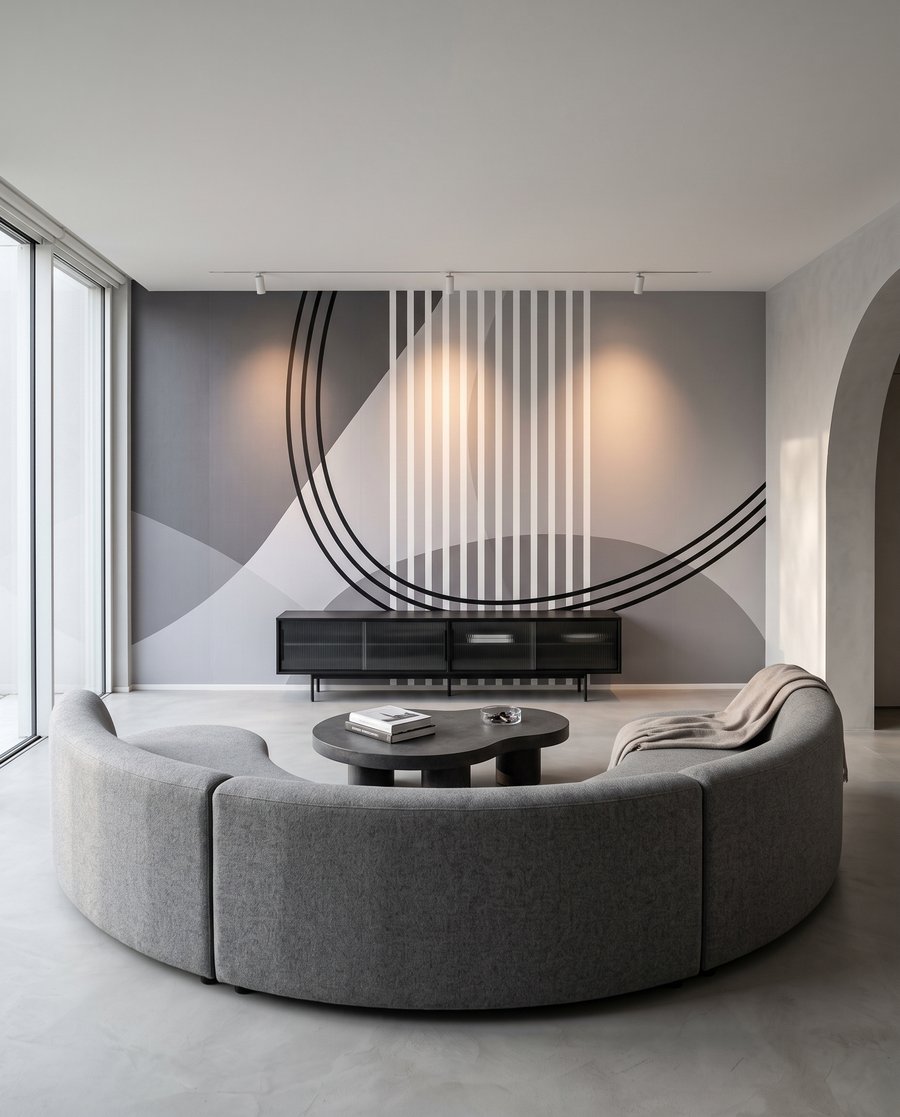 Forme curve con linee in un ambiente