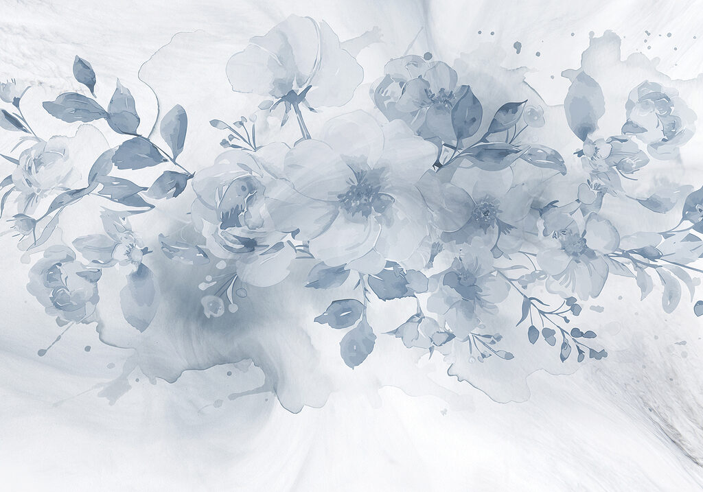 Bouquet blu ad acquerello — design completo