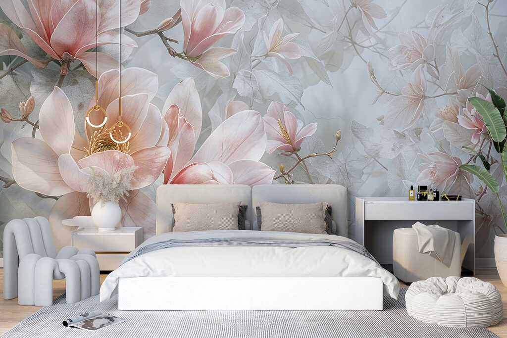 Fioritura rosa su grigio-azzurro — ambiente 2