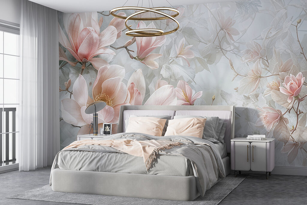 Fioritura rosa su grigio-azzurro — ambiente 3