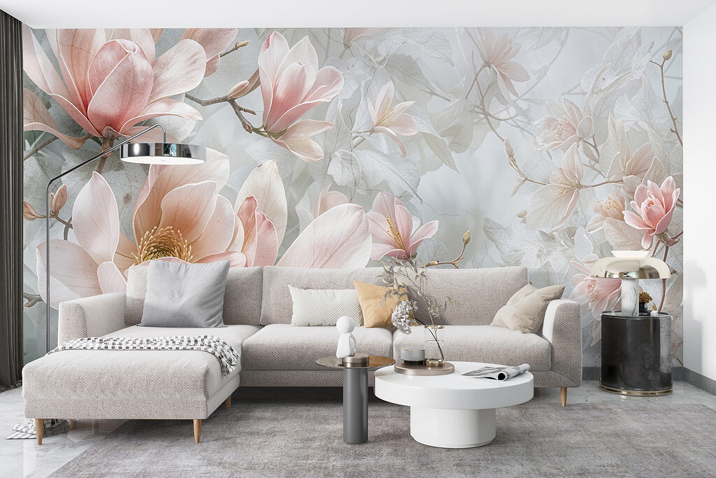 Fioritura rosa su grigio-azzurro — ambiente 6