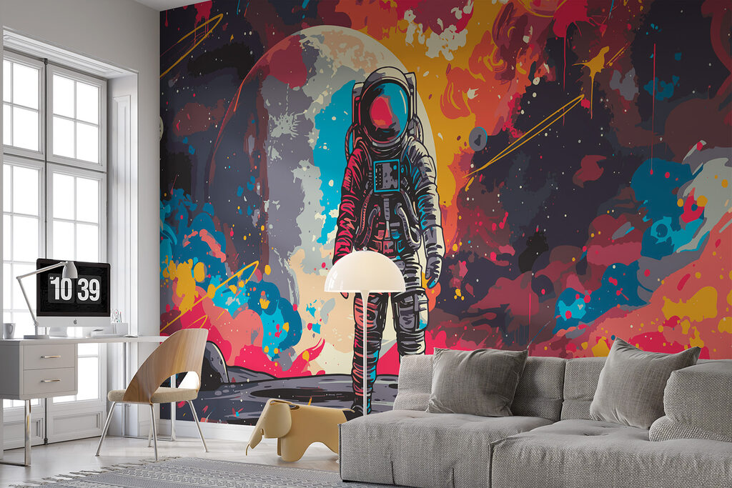 Astronauta tra schizzi colorati — ambiente 1