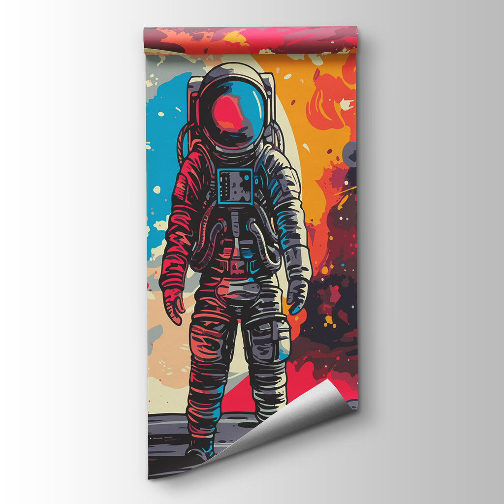 Astronauta tra schizzi colorati — vista del prodotto