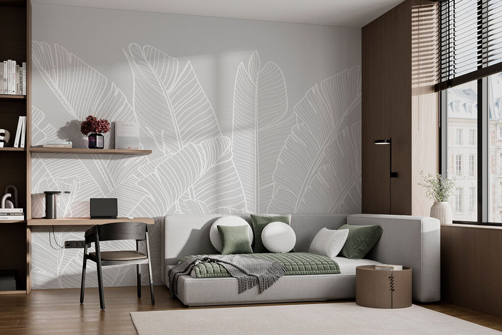 Foglie bianche tropicali in un ambiente