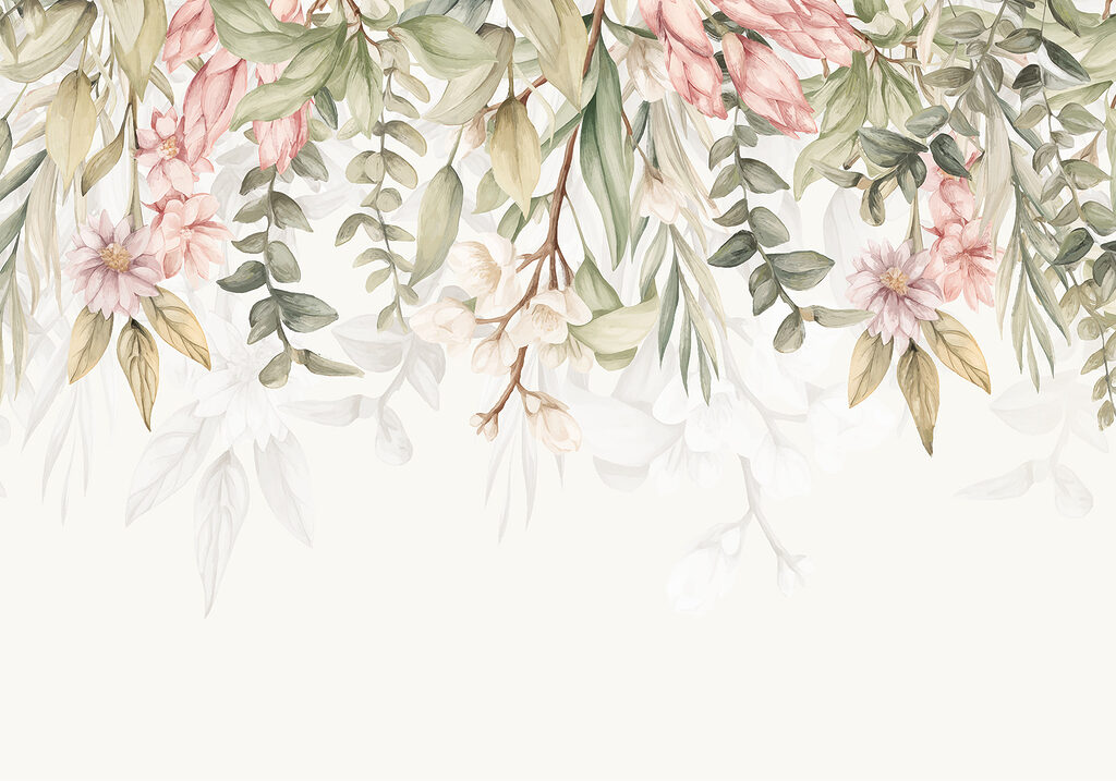 Tralci fioriti su bianco — design completo