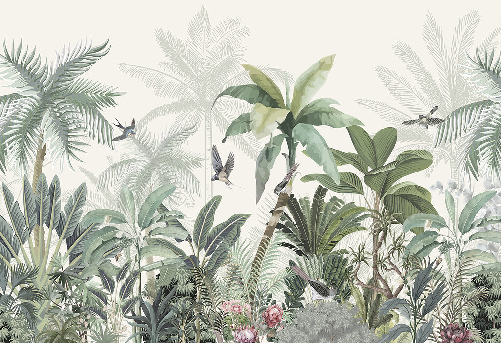 Uccelli tra piante tropicali — design completo