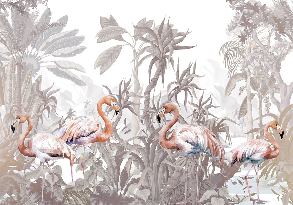 Fenicotteri tra piante tropicali — design completo