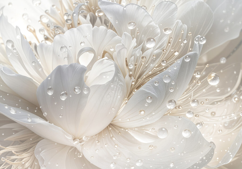 Fiore bianco con gocce — design completo