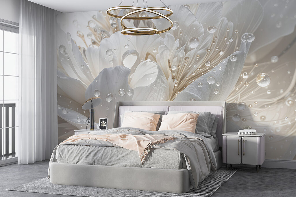 Fiore bianco con gocce in un ambiente
