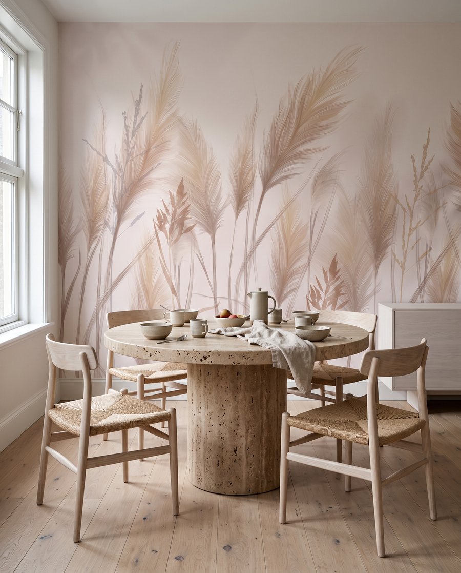 Pennacchi beige su bianco in un ambiente