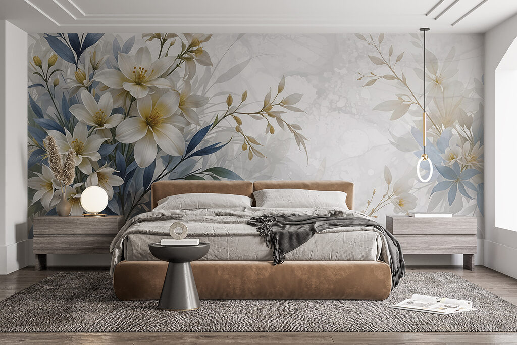 Fiori bianchi, foglie blu — ambiente 1