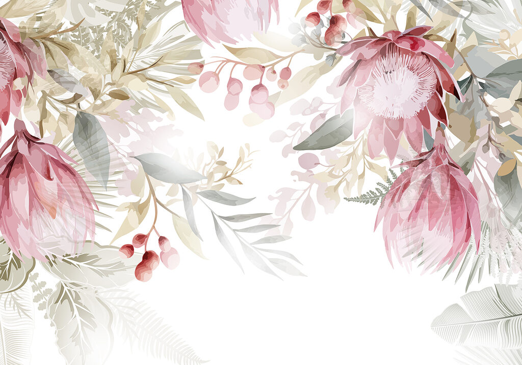 Fiori rosa in alto — design completo