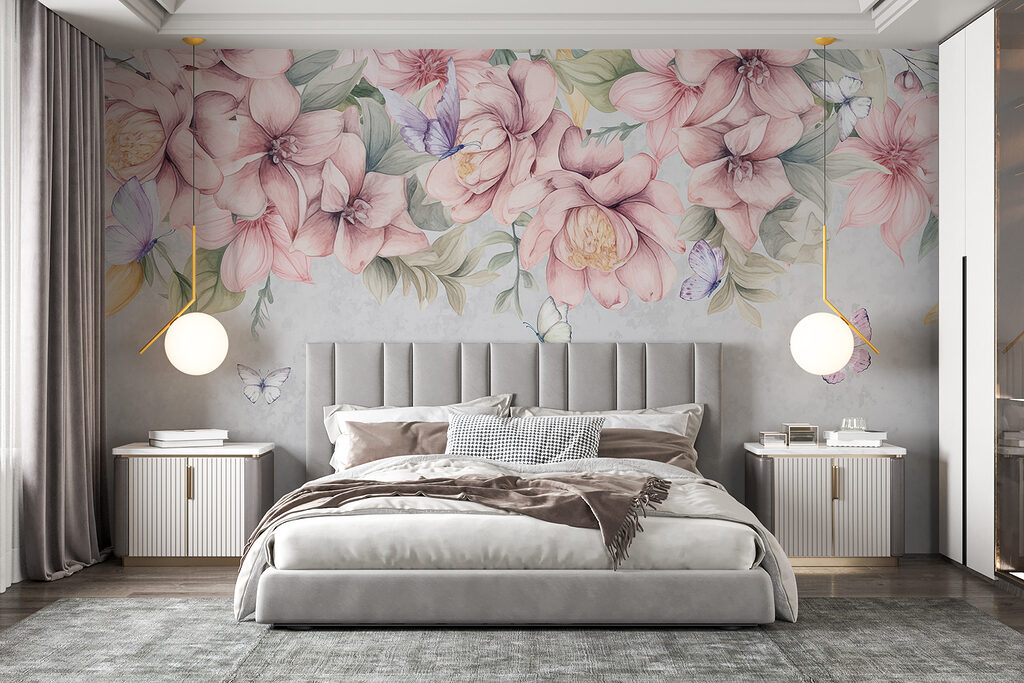 Fiori rosa sopra farfalle — ambiente 1