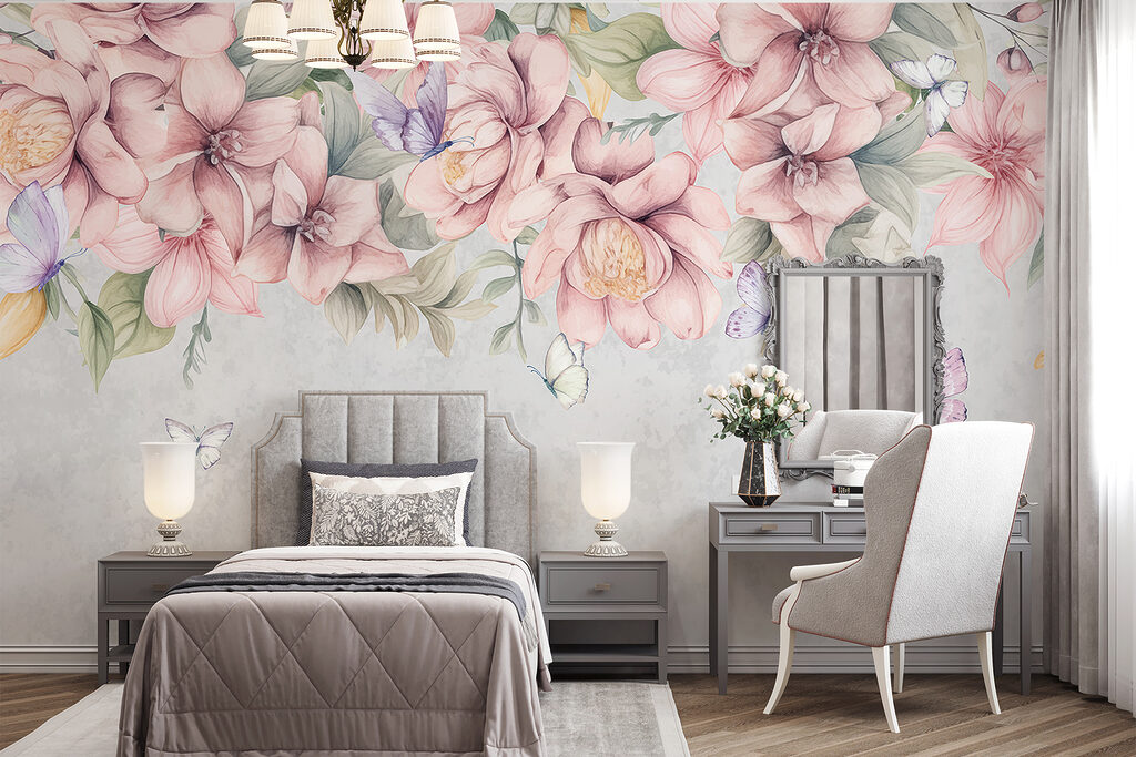 Fiori rosa sopra farfalle — ambiente 2