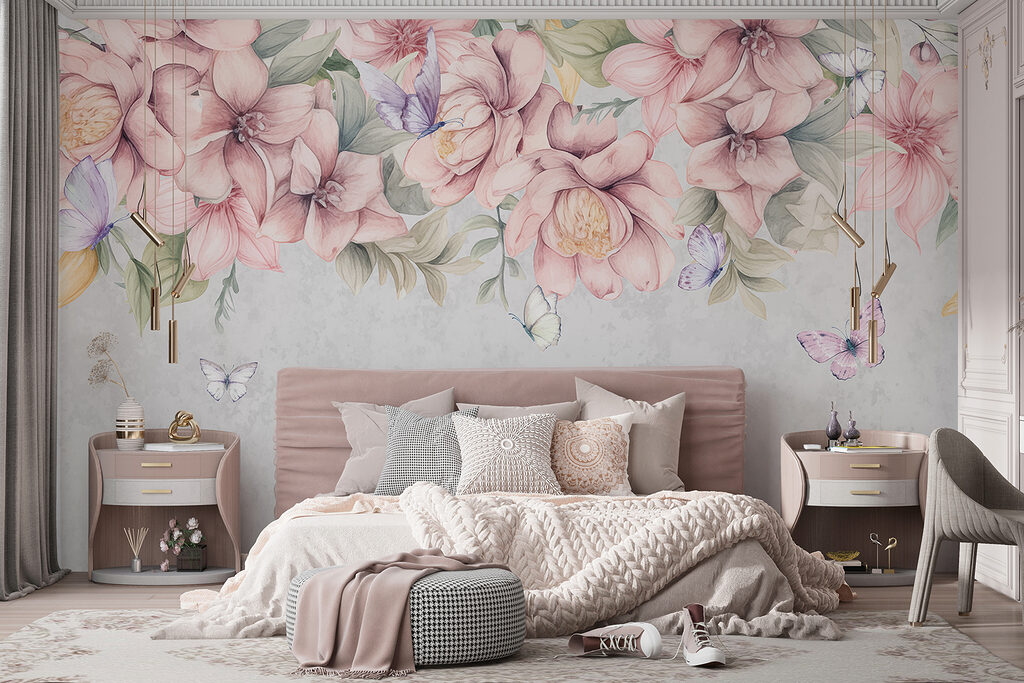 Fiori rosa sopra farfalle — ambiente 3