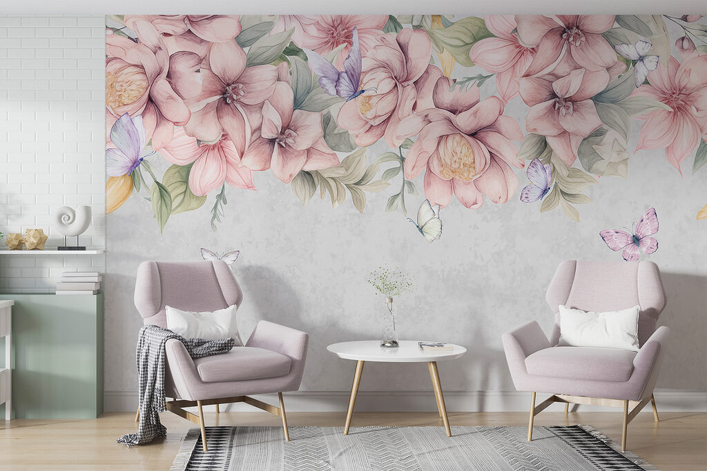 Fiori rosa sopra farfalle — ambiente 5