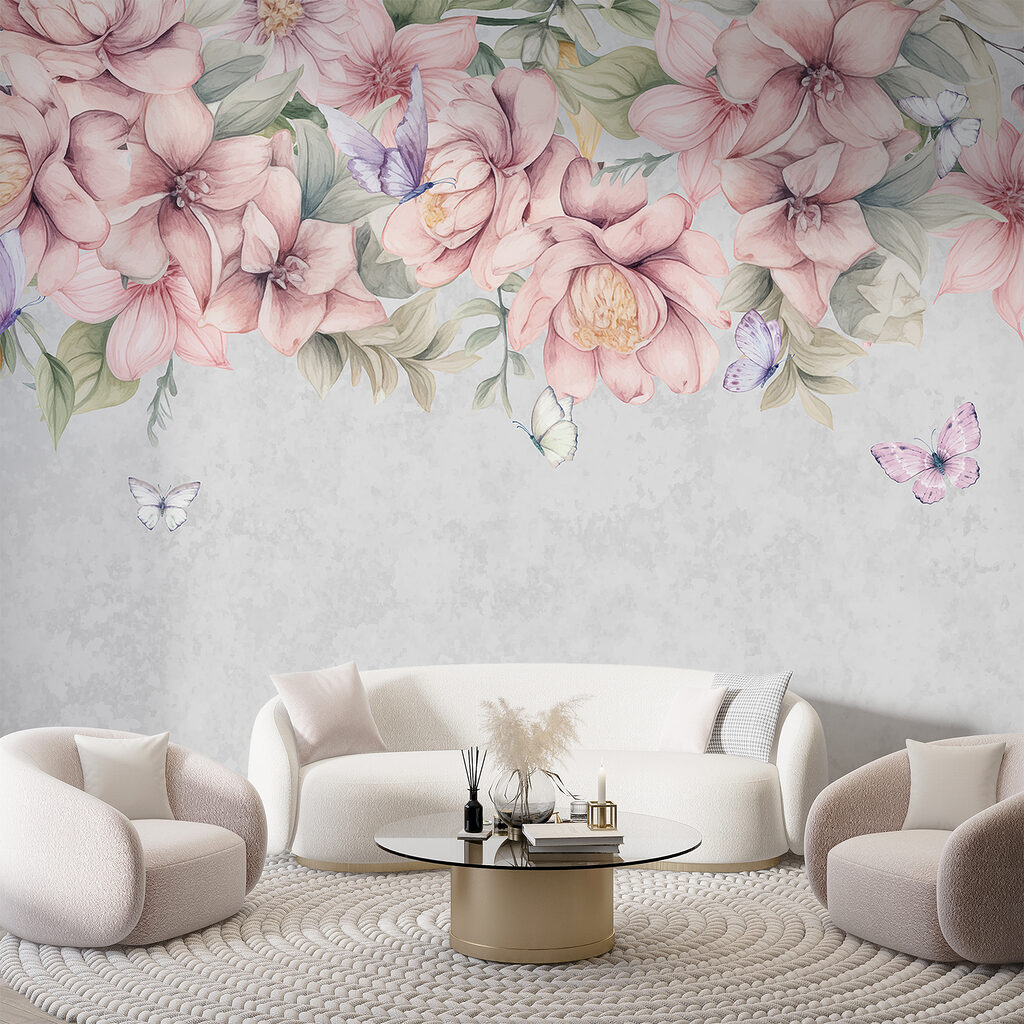 Fiori rosa sopra farfalle — ambiente 6