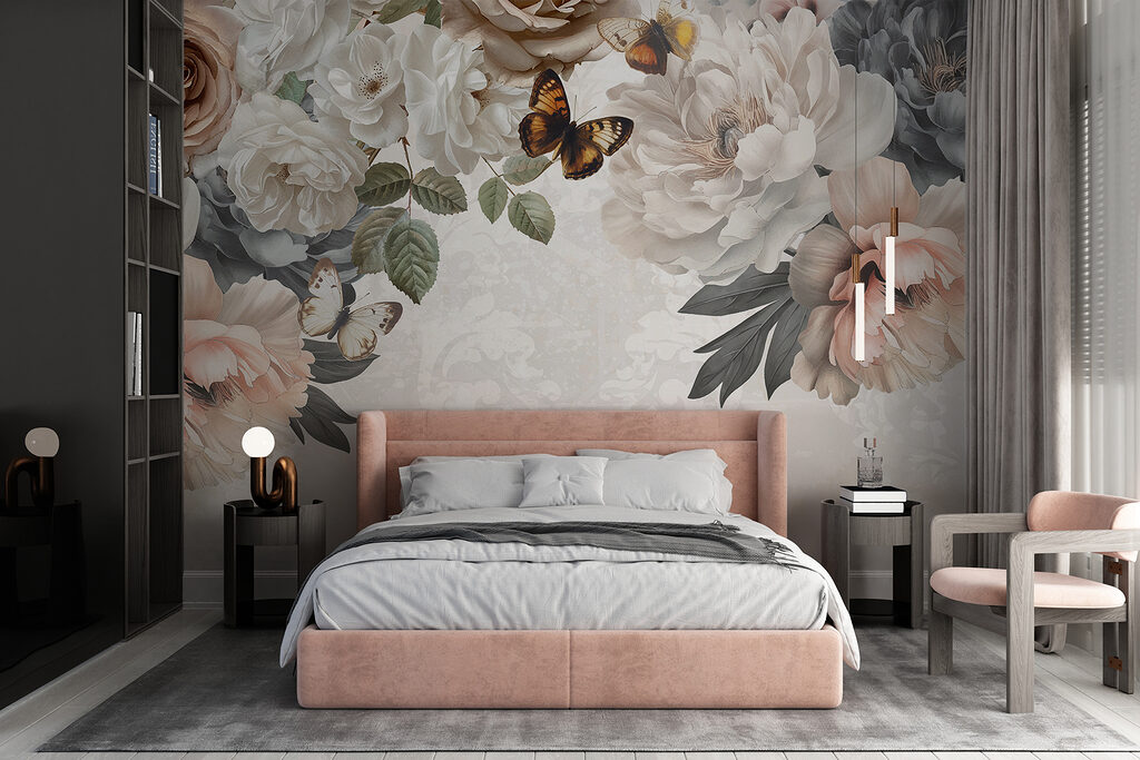 Farfalle tra fiori chiari — ambiente 1