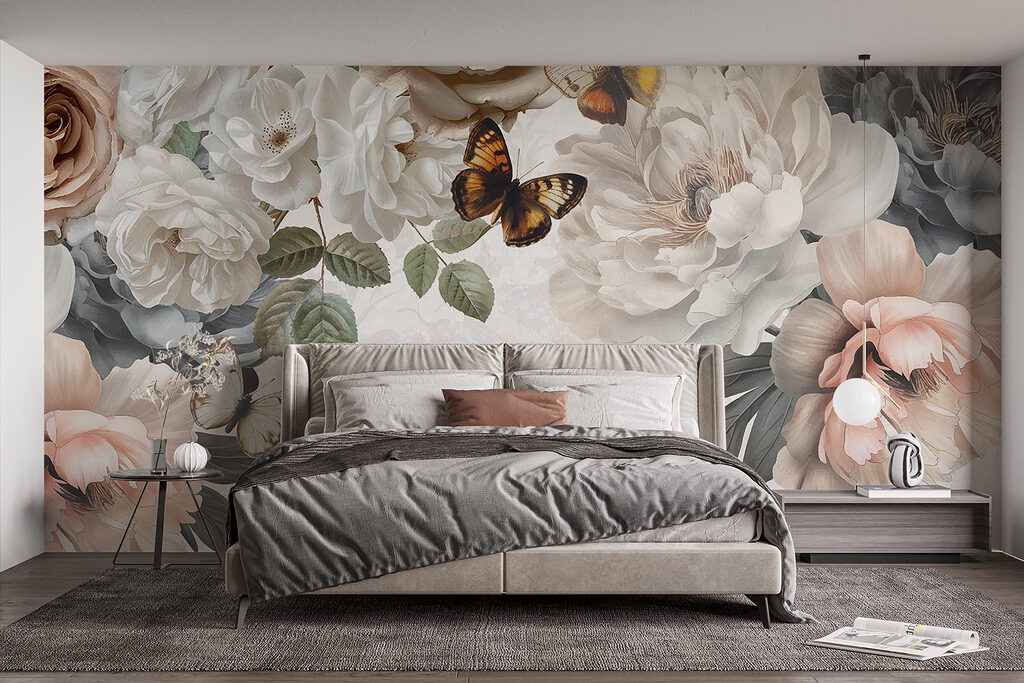 Farfalle tra fiori chiari — ambiente 2