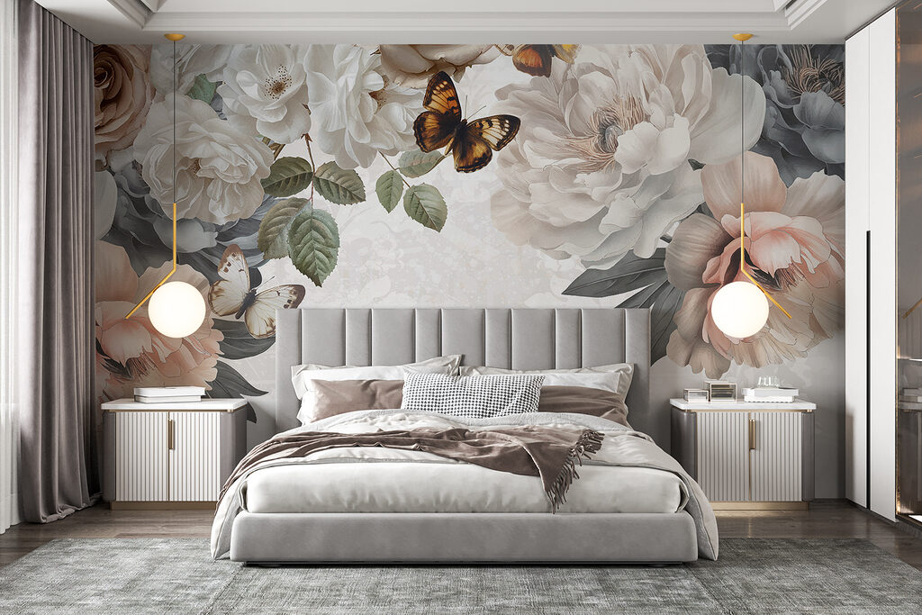 Farfalle tra fiori chiari — ambiente 3