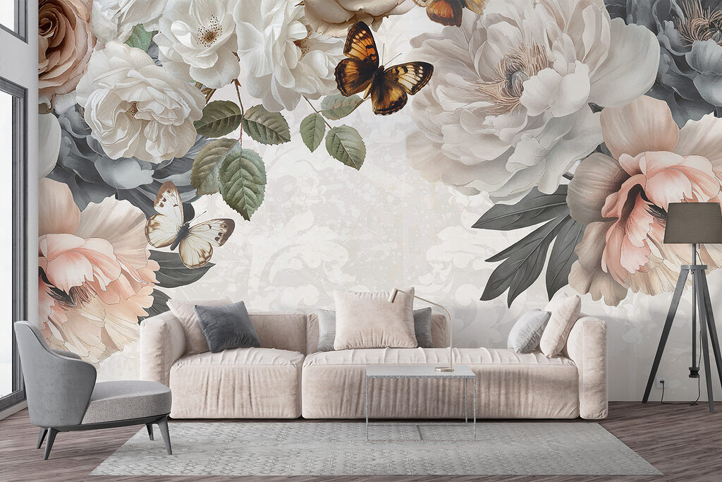 Farfalle tra fiori chiari — ambiente 4