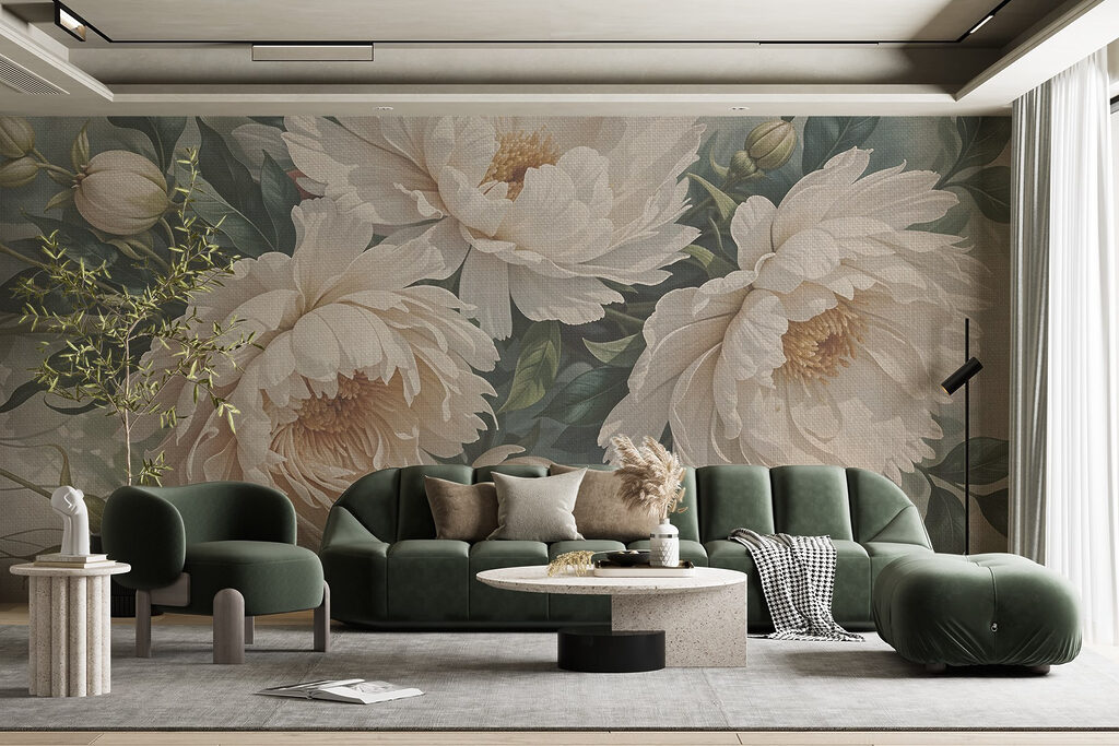Peonie crema e fogliame — ambiente 3