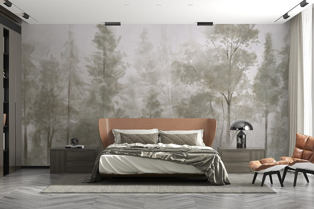 Tronchi chiari nella nebbia — ambiente 3
