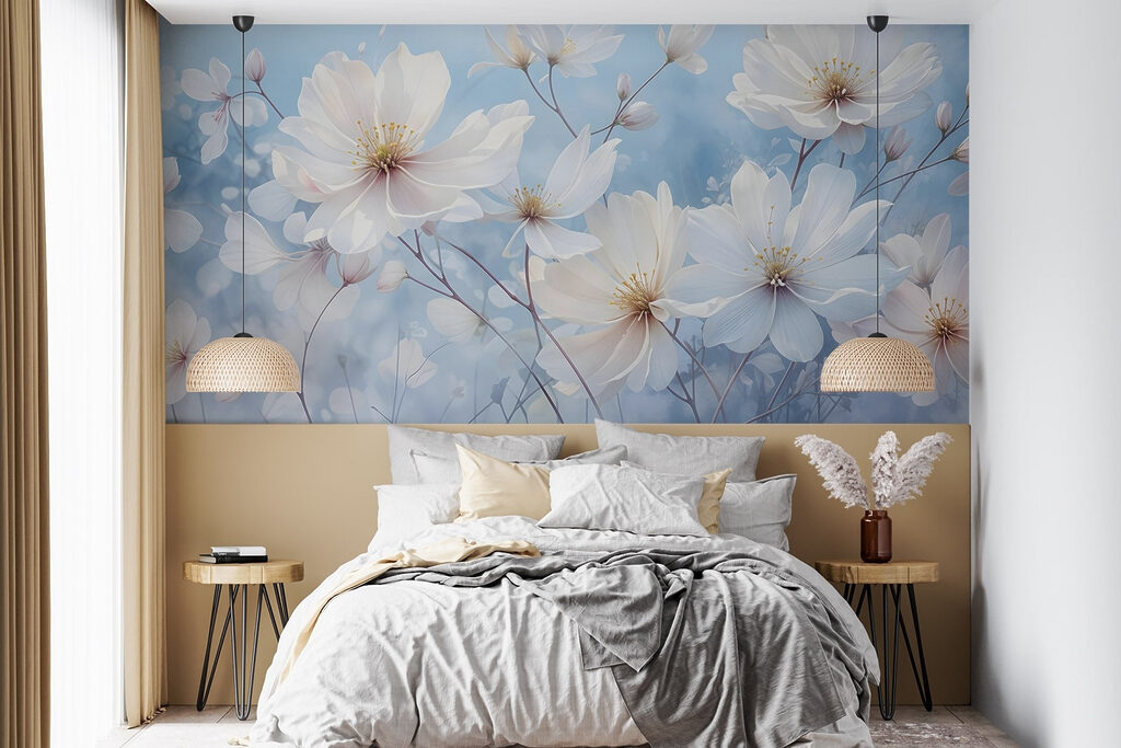 Fiori bianchi su azzurro — ambiente 3