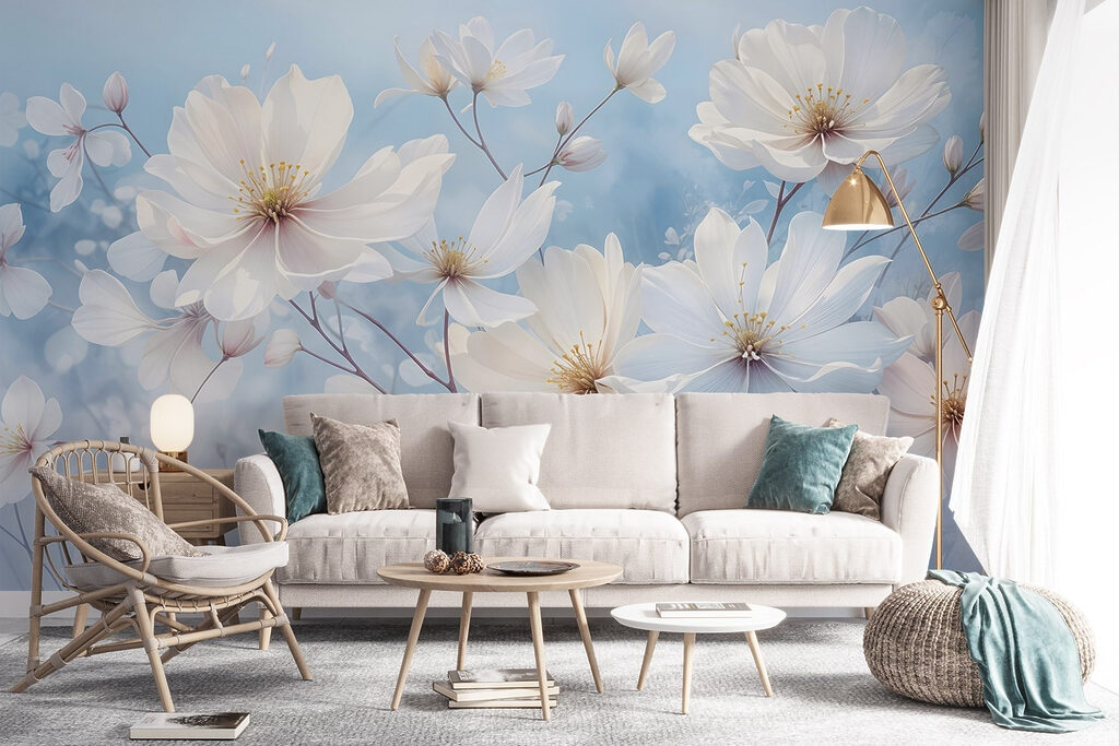 Fiori bianchi su azzurro — ambiente 6