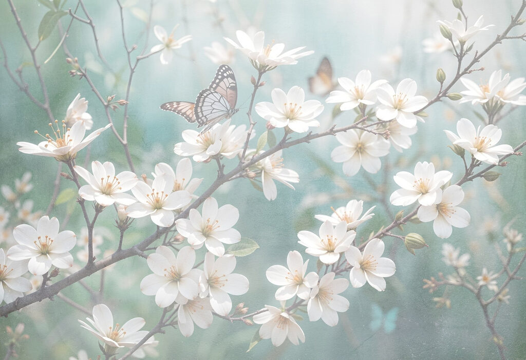 Farfalle e fiori bianchi — design completo