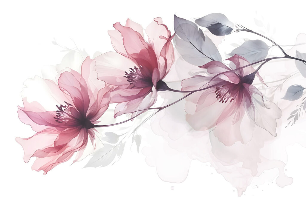 Fiori rosa su rami — design completo