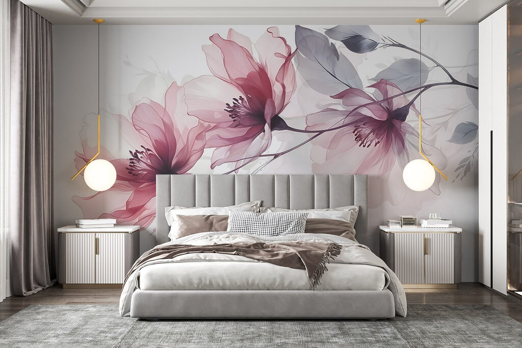 Fiori rosa su rami in un ambiente