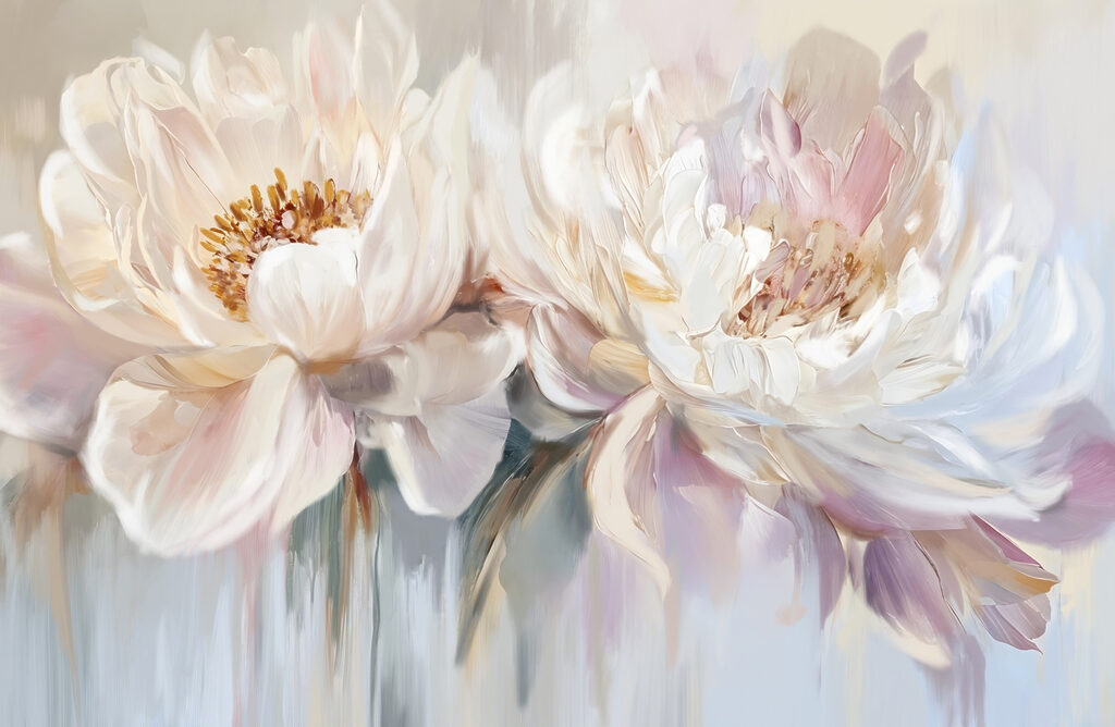 Peonie bianche su pastello — design completo