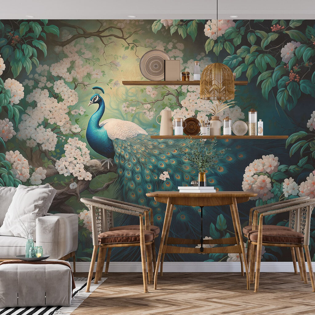 Pavone nel giardino fiorito — ambiente 3