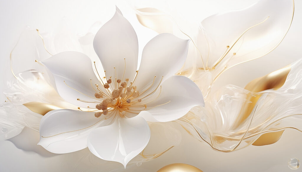 Fiore bianco e dorato — design completo